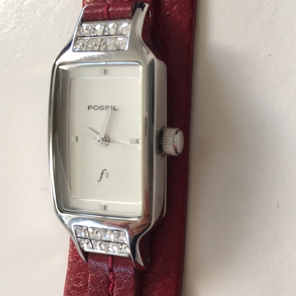 Fossil Red Strap Statement Watch with Crystals - Picture 10 of 15